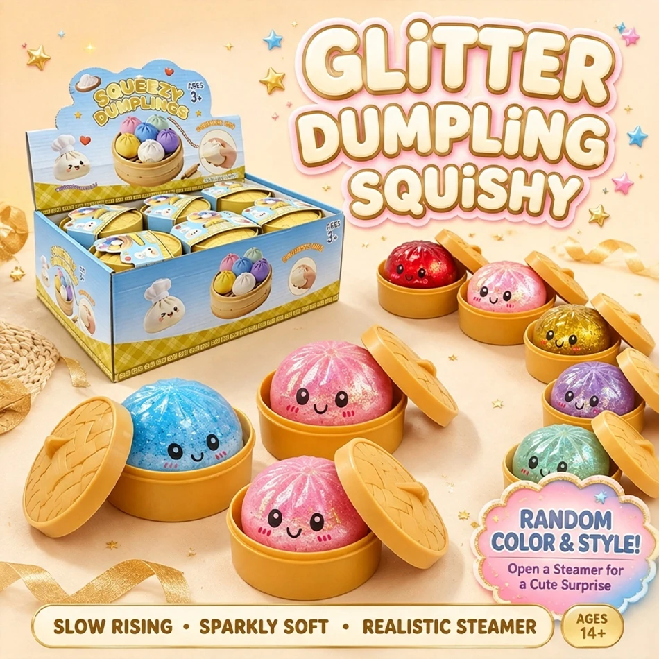 New 1-12Pcs Mini Dumpling Squishy Steamer Box Random Colors Sensory Fidget Anti Stress Squeeze Toy Slow Rebound TPR Stress Ball