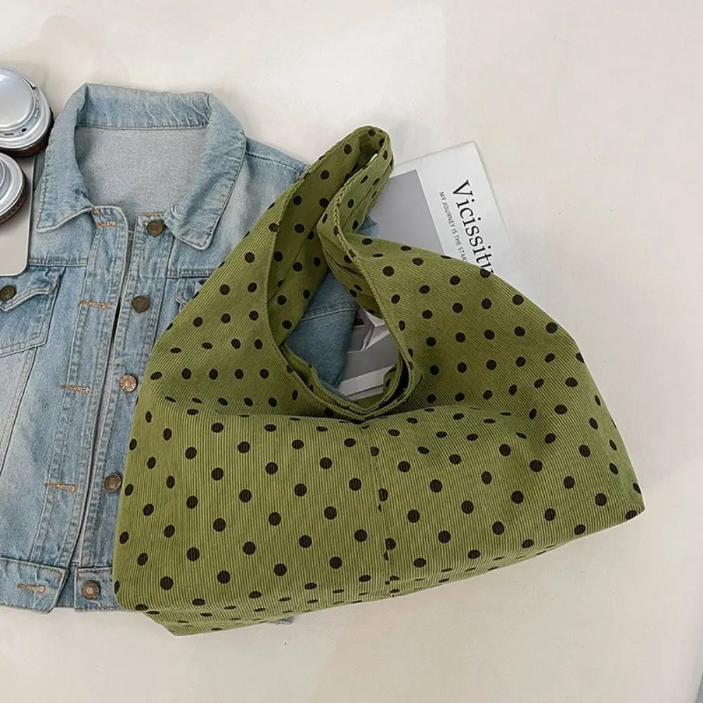 Neue Damenhandtasche mit Polka-Dot-Muster, lässige Umhängetasche aus Cord, große Tragetasche für den täglichen Pendelverkehr – Detail 18