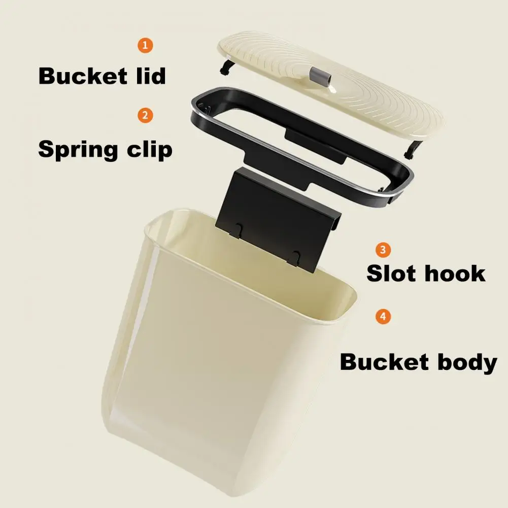 Hanging Garbage Bin for Cabinet Door Small Compost Bin with Lid Cabinet Door Mounted Trash with Lid U-shaped Card Slot Fixing