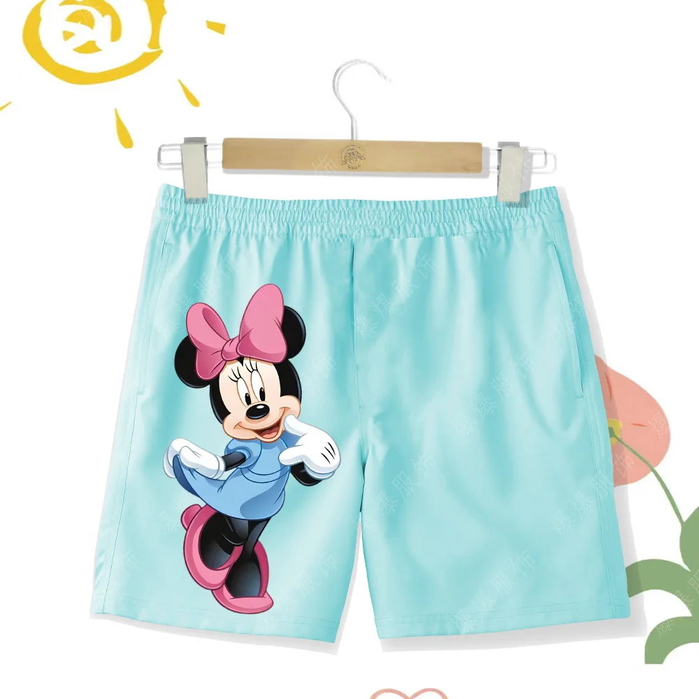 Kids Disney Girls Casual Shorts Beach Shorts Mickey Mouse Series 2D Girls Minnie Printed Beach Shorts Summer Shorts for Kids