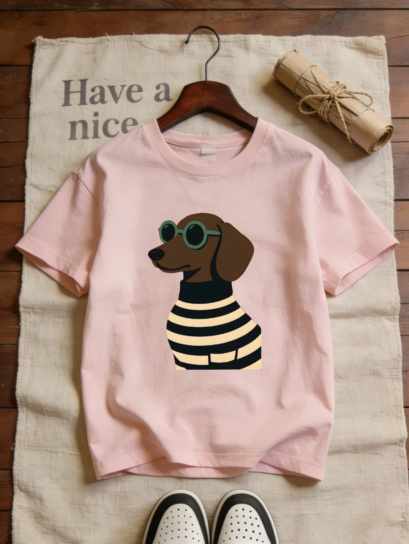 Exquisite Cartoon Dog Print Short Sleeved Street Photo Personalized Outfit T-shirt for Women Fashionable and Casual Daily Tshirt