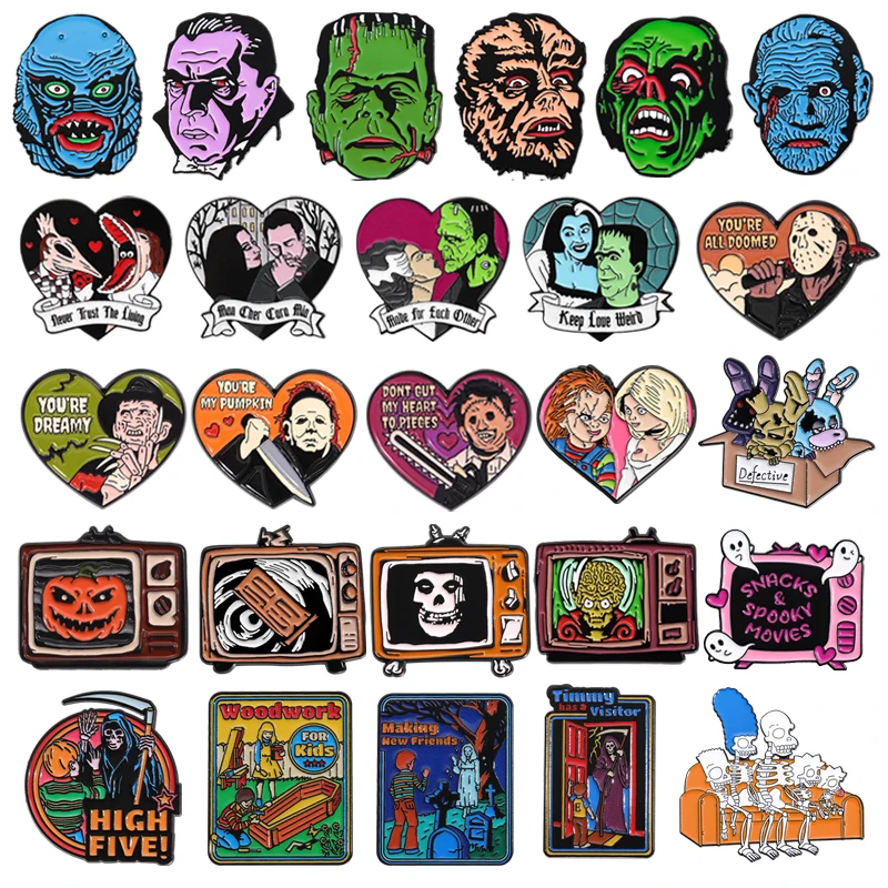 Halloween Horror Movies Characters Enamel Pins Scary TV Grim Reaper Monster Metal Brooches Lapel Badge Jewelry Gifts For Friends