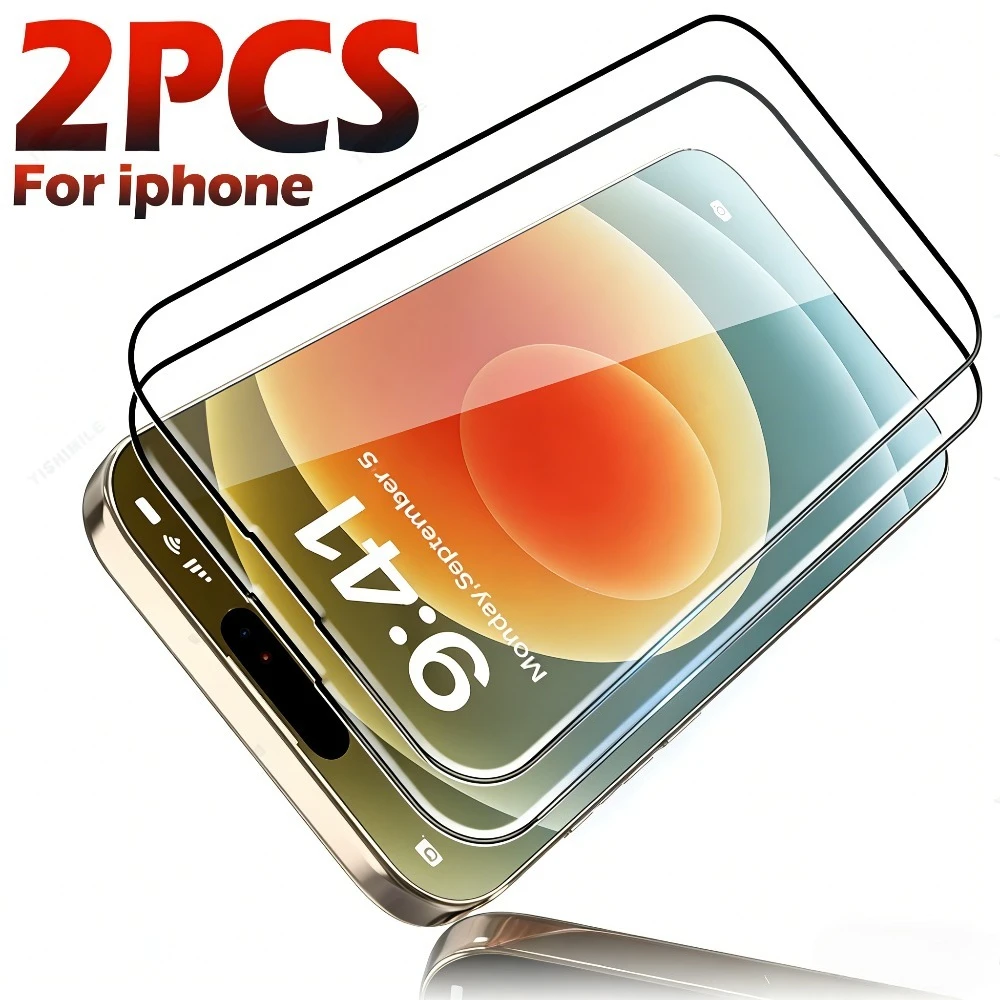 

2Pcs High Clear Tempered Glass for iPhone 17 16 15 14 Pro Air 15 14 Plus 13 12 11 Pro Mini 17e 16e Anti-Scratch Screen Protector
