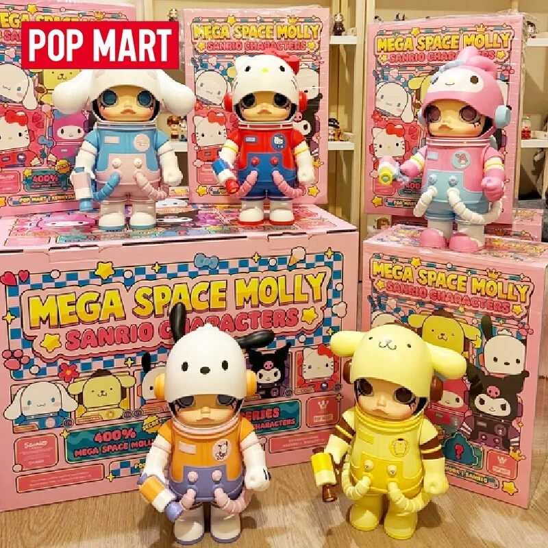 POP MART Mega Space Molly 400% Sanrio Family Series ฟิกเกอร์แอคชั่นอนิเมะ เฮลโล คิตตี้ ฟิกเกอร์น่ารัก เมโลดี้ คุโรมิ ของขวัญคริสต์มาสสำหรับเด็ก