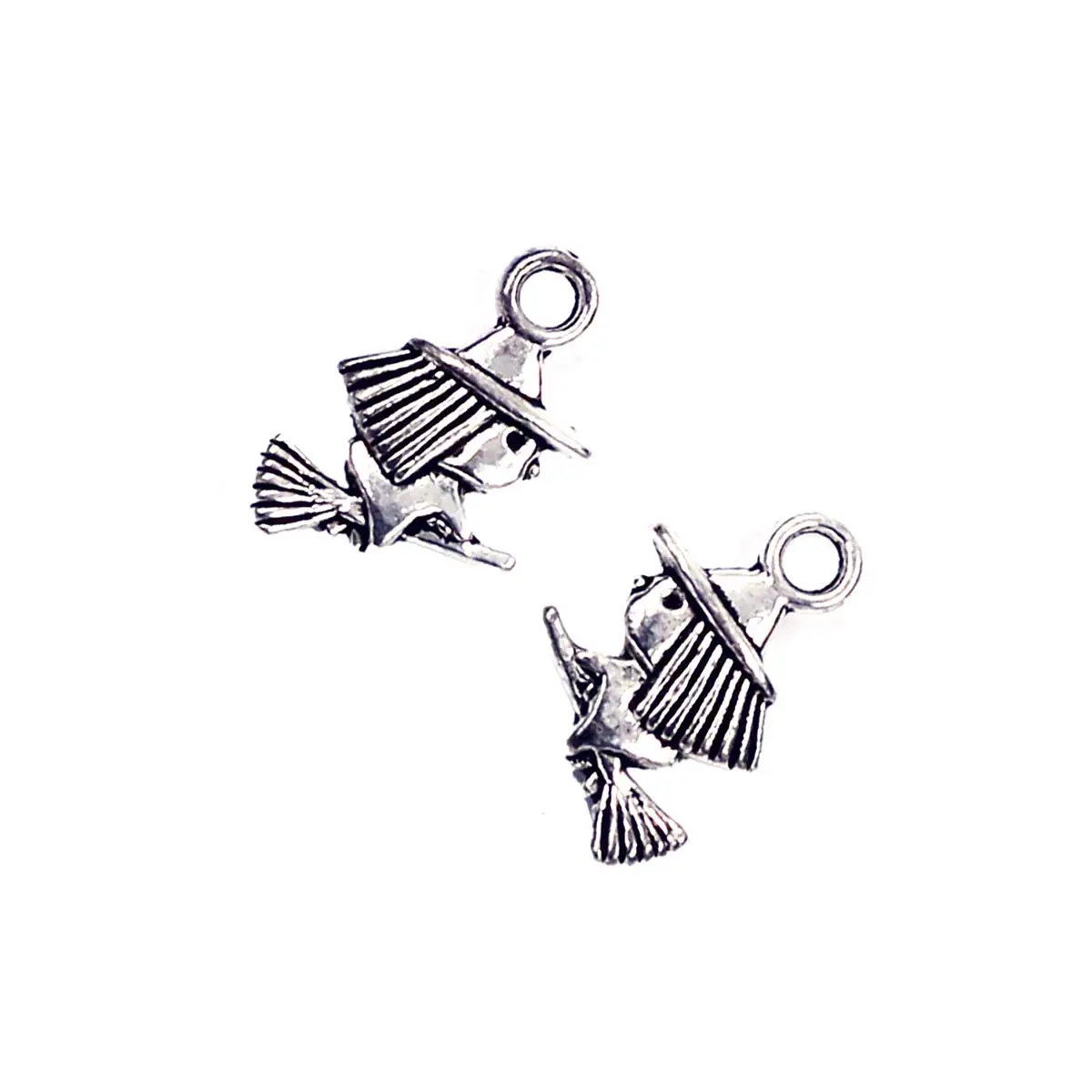 200PCS Mini Charm Pendants Witch Riding a Broom 15x10mm Silver Tone DIY Earrings Bracelet Jewelry Handicrafts Accessories