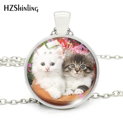 2022 Lovely Cute Cats Love Pet Glass Cabochon Pendants Necklace Fashion Jewelry men women