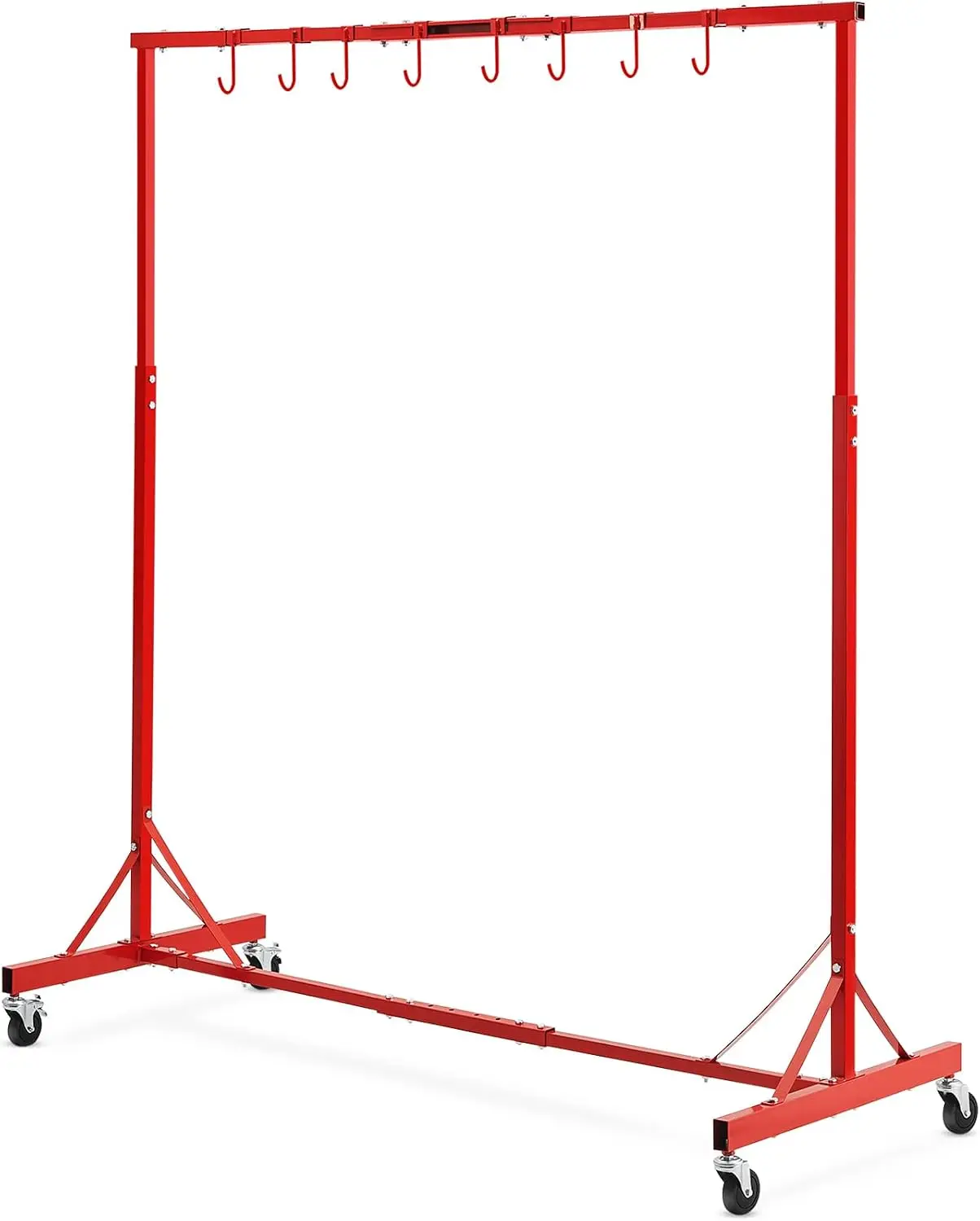 Painting Rack, 5 ft-7 ft Adjustable Height, 66 lbs Capacity Automotive Paint Stand, 8 Hooks Drying Rack With 4 Swiveling Wheels,