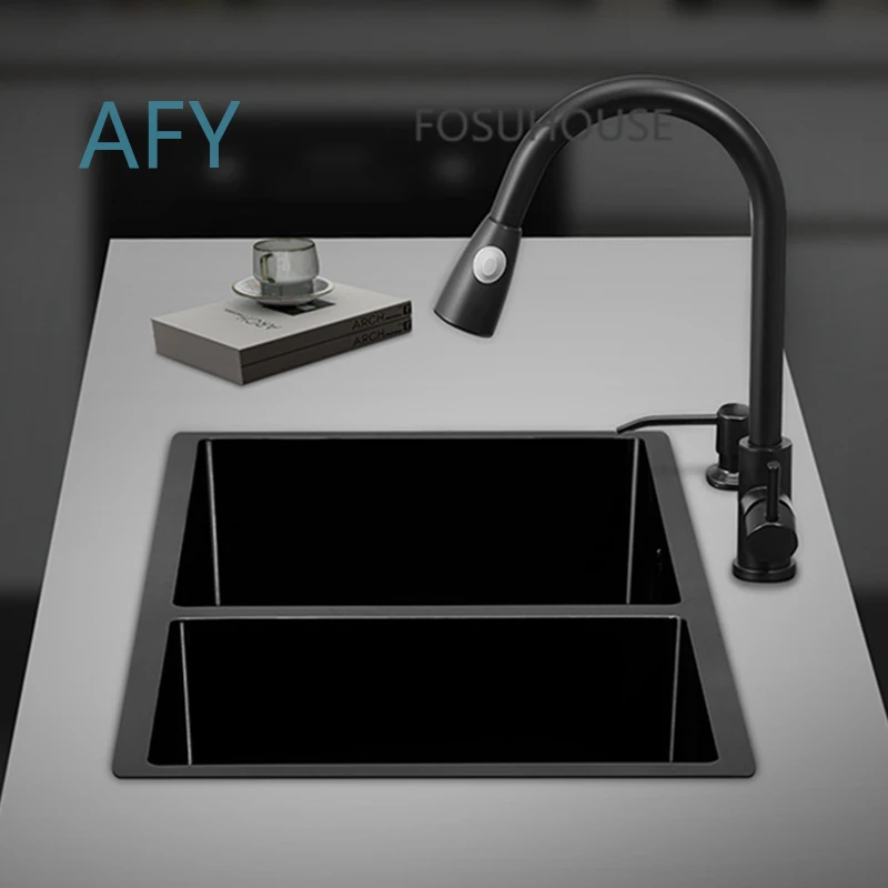 304 Stainless Steel Nano Sink for Kitchen for Oversized Double Bowl Embedded Thickened Black Kitchen Sink for Modern Home
