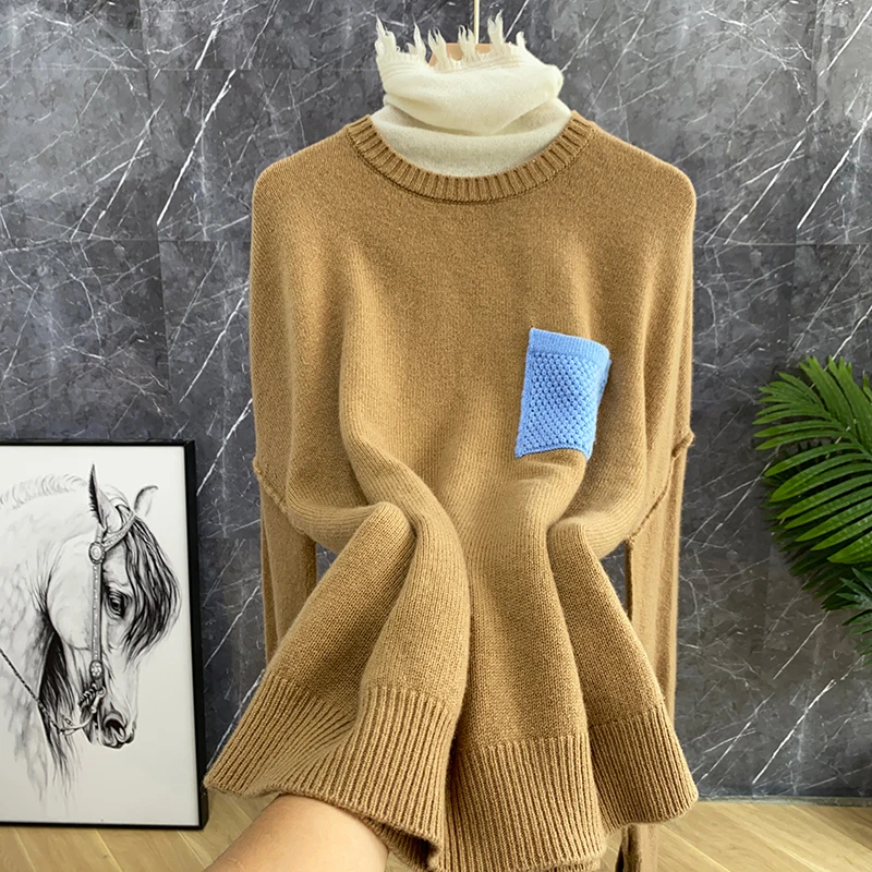 

Younger Looking Chic Wool Knitted Sweater Fake Two-Piece High Collar Tassel Color Blo Boting Knitwear by Brand