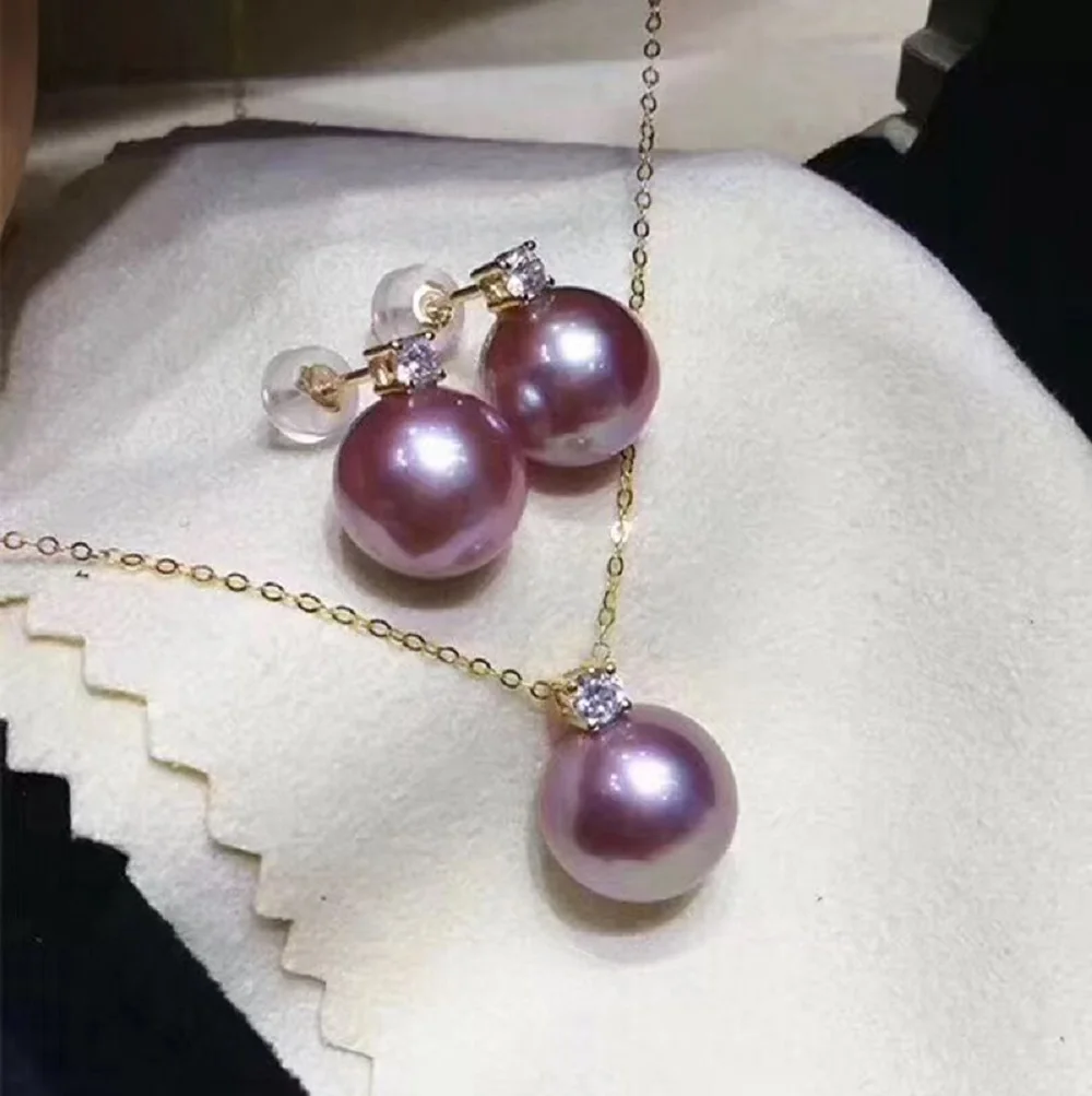 

Natural Pearl AAAA9-10mm South Sea Pearl Pendant Earnail Necklace Clavicle Chain Set 925s'18in