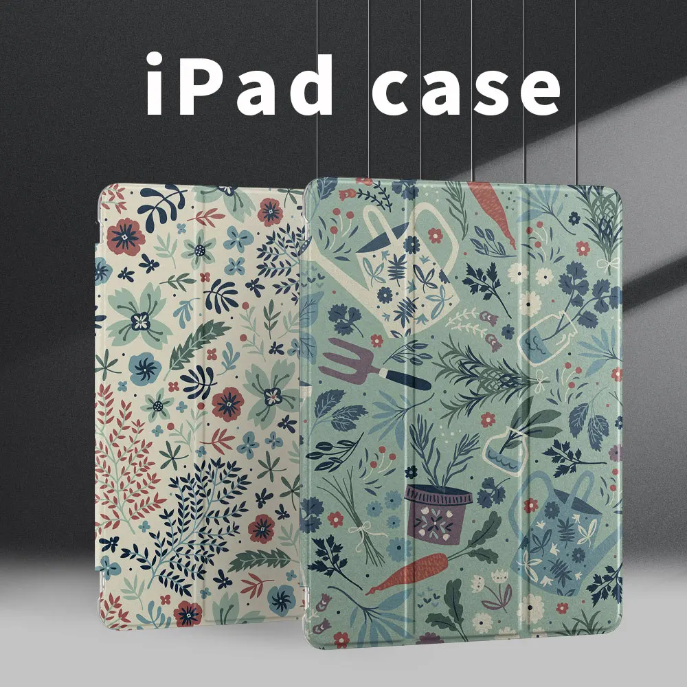 

iPad case Colorful plant pattern 2020Pro11 with pen slot silicone soft case mini 4th 5th 6th generation TPU leather case