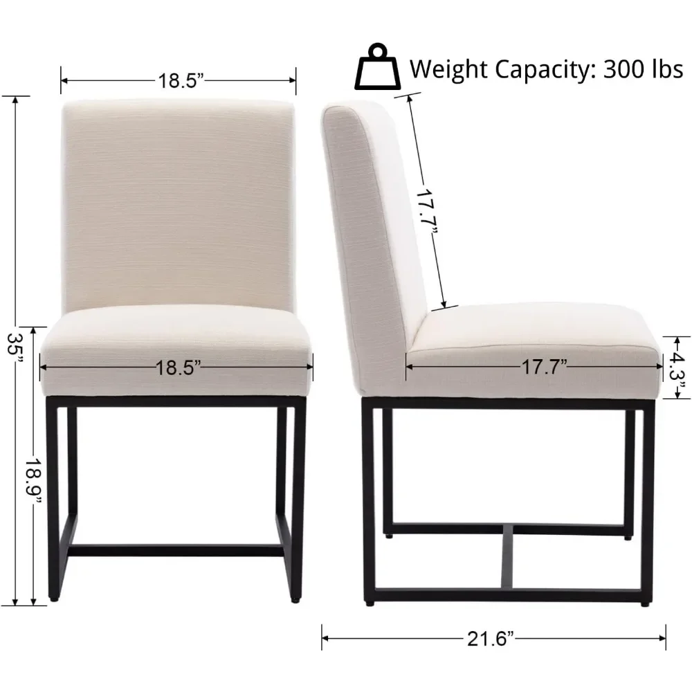 Dining Chair Set of 6 with Black Metal Base, Linen Mid Century Armless Side Chairs, Upholstered Modern Comfy Dining Chair