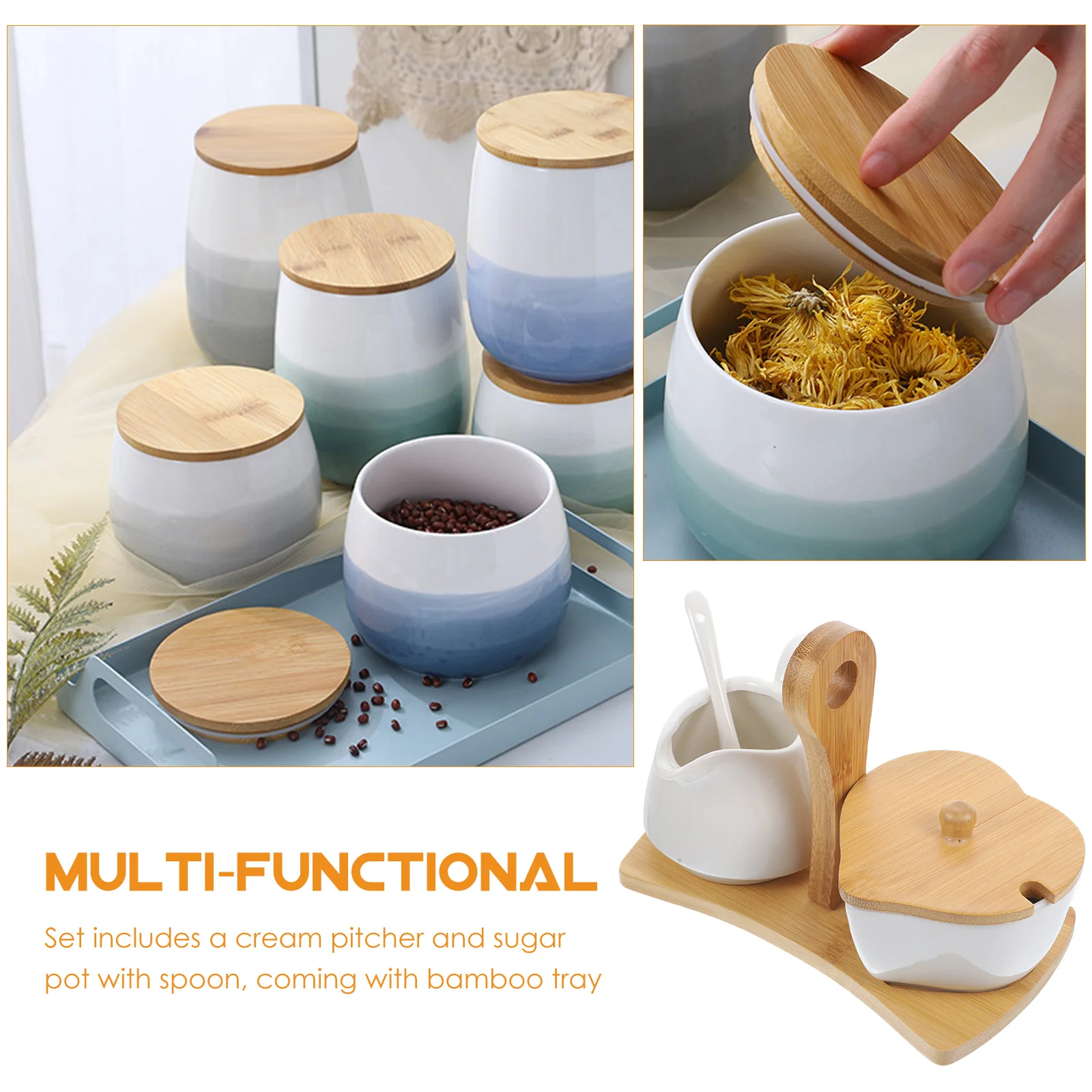 

Sugar and Creamer Set Sugar Jar Cream Pitcher Ceramic Milk Tea Set sugar bowl with spoon