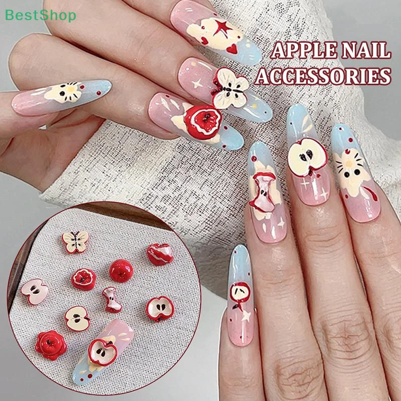

5/30 Pcs Creative Cute Simulated Fruit Red Resin Nail Art Charms Painted Fruit Mutiple Shape Nail Art Decorations DIY Nails Part