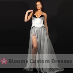 Blooms Sexy Rhinestone Sleeveless Customized Evening Dresses See Through A-line Chiffon Grey Wedding Formal Dress For Prom