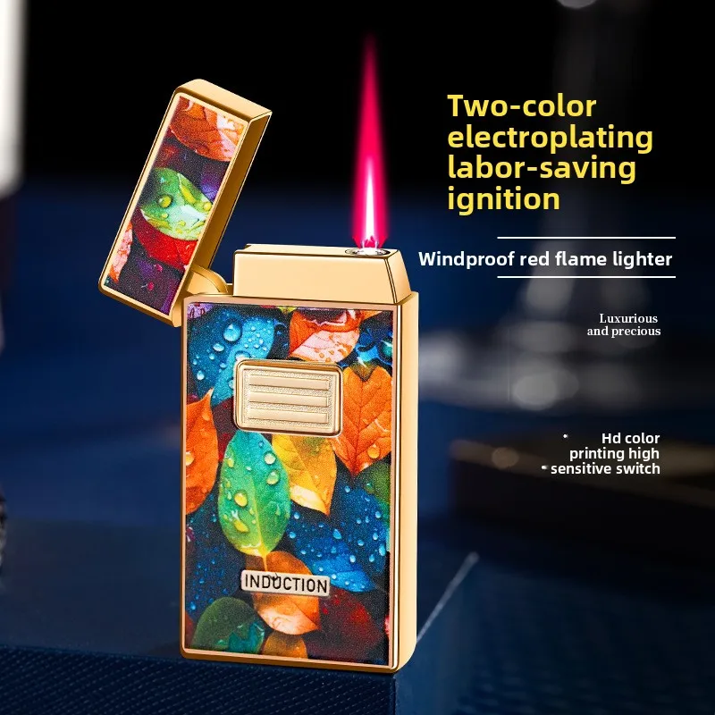 2025 Double Plating Process Windproof Red Flame Butane Gas Lighter Silent Ignition Battery Induction Ignition Battery Lighters