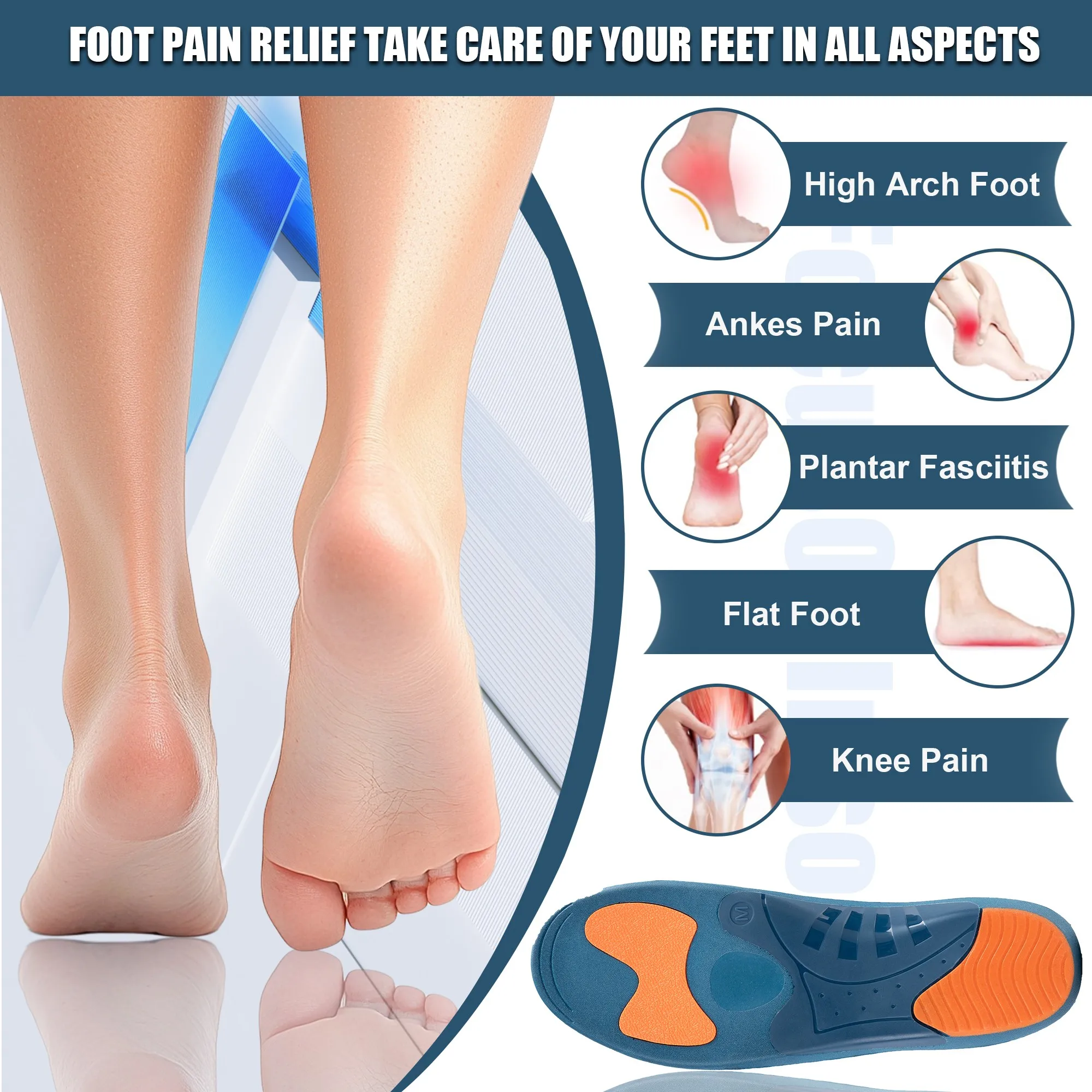 New Orthopedic Insoles for Men Women 240lbs Heavy Duty Arch Support for Plantar Fasciitis, Shock Absorbing Flat Feet Sport