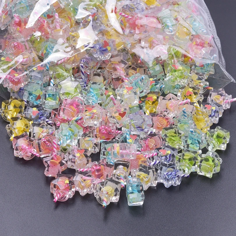 10/20Pcs Mix Random Beverage Bottles Milk Tea Cup Charms Finding Handamde Cute Resin Star Drinks Pendant For Jewelry Making Bulk