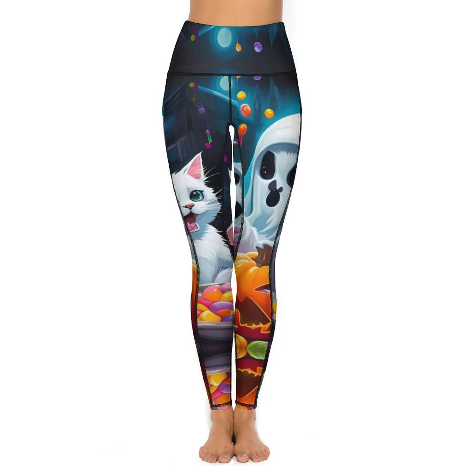 Ghost Kitten Yoga Pants Pumpkin Candy Halloween Leggings Sexy Push Up Elegant Yoga Sports Tights Quick-Dry Fitness Leggins