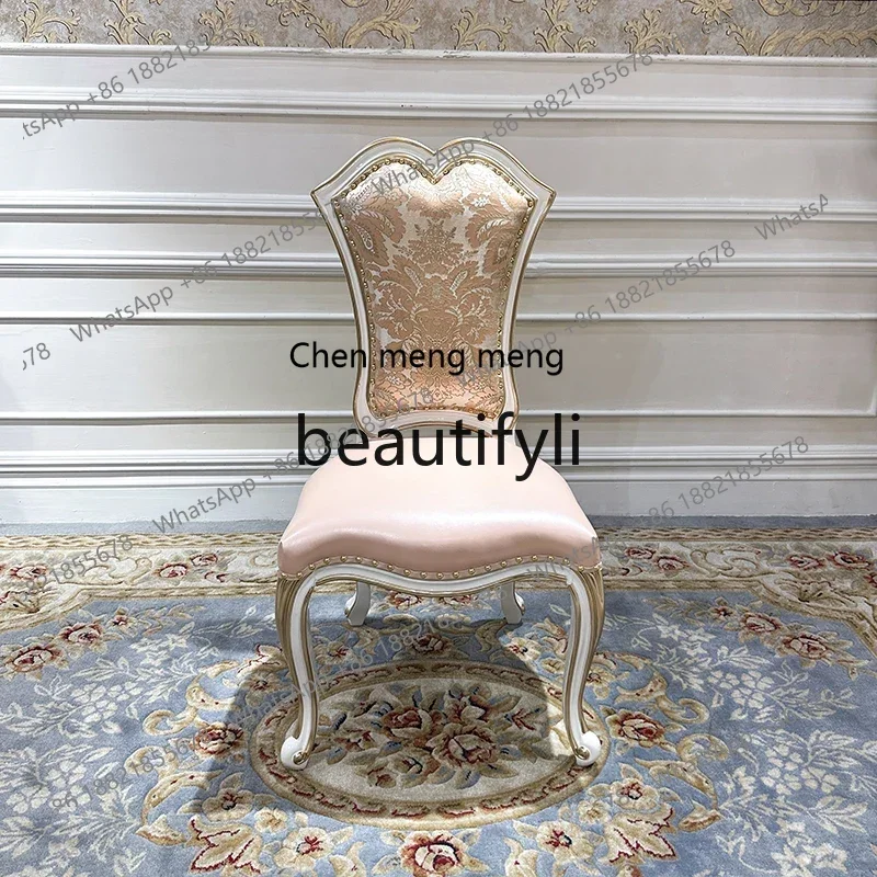 French leather dining chair luxury restaurant soft bag chair first layer cowhide solid wood carving flower chair2936