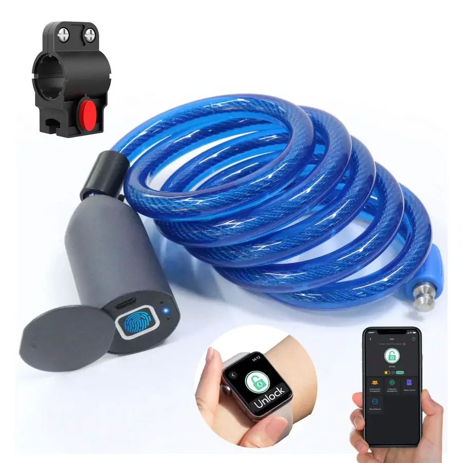 

Fingerprint Cable Lock, 4.9FT Long Heavy Duty Anti Theft Bike Lock, Weatherproof Keyless Digital Electronic Biometric Bluetooth