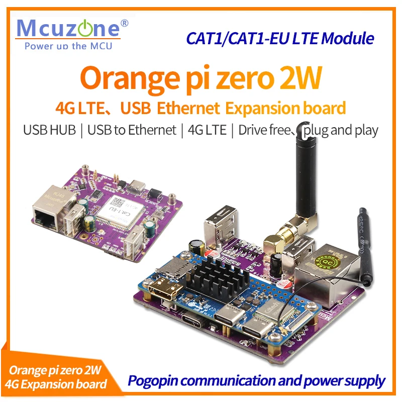 

OrangePi zero 2W 4G LTE Expansion board,2*USB2.0 HS,100Mbps Ethernet ,4G CAT1 driver-free,debian,ubuntu os