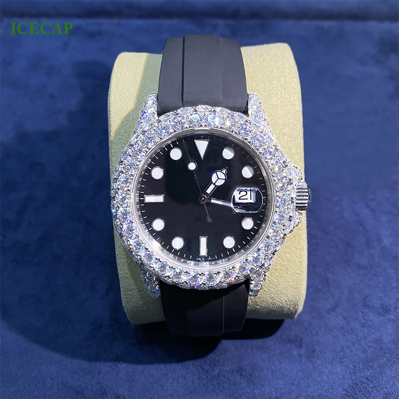 Moissanite Watch Custom Hand Made VVS Moissanite Diamond Watch Iced Out Hip Hop Watch For Men