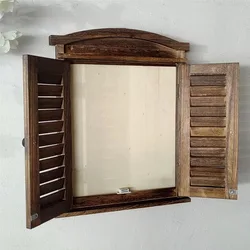 Vintage Wooden Handmade Farmhouse Window Frame Wall Art Decor, With Shutter Doors