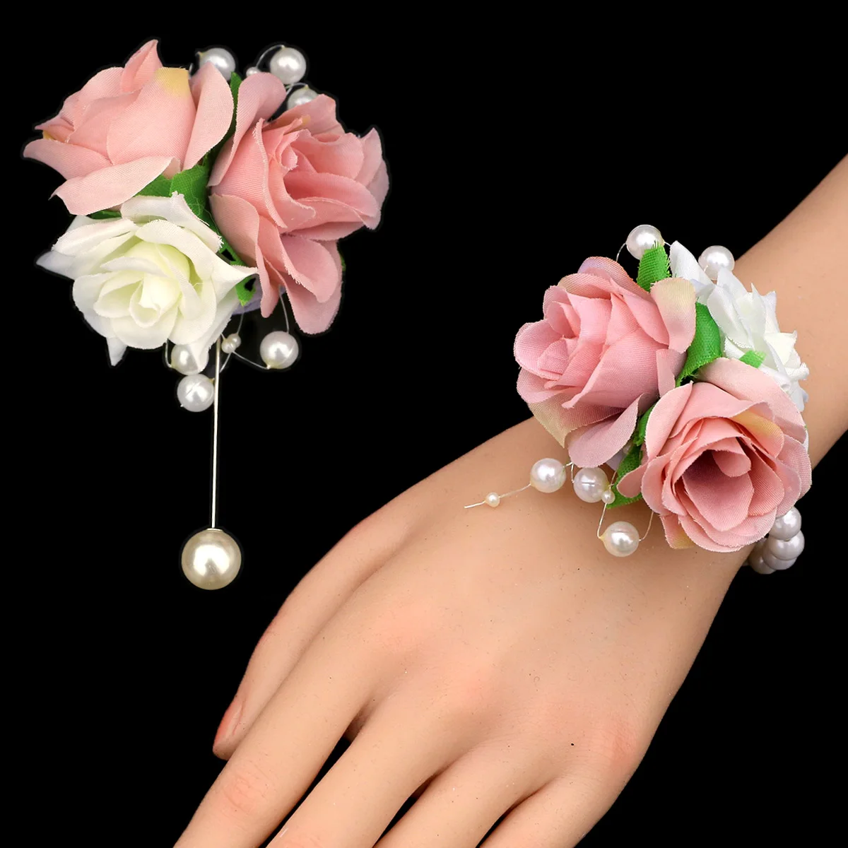 

Romance Bride Bridesmaid Wedding Simulation Pink Rose Wrist Flower Groom Best Man Deaded Corsage Wedding Accessory XH225B