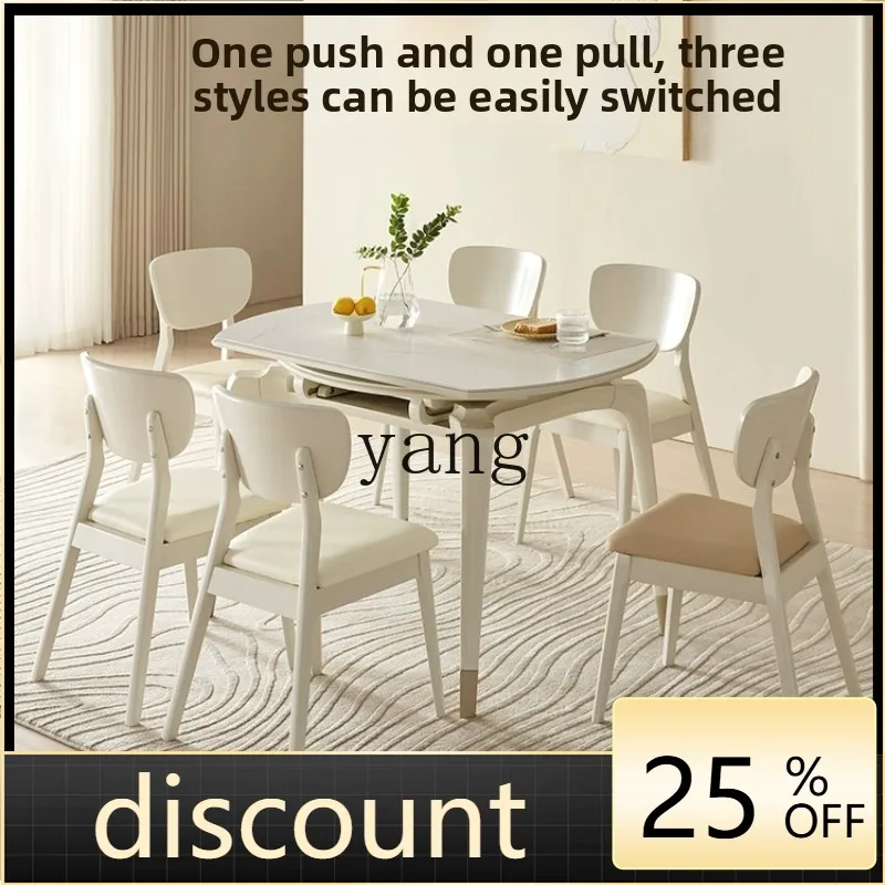 LH solid wood frame folding rock slab dining table variable round table living room household table