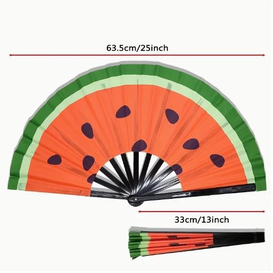 10 pieces/bag large kungfu folding hand fans 33cm bamboo ribs UV watermelon printing rave fans for dance