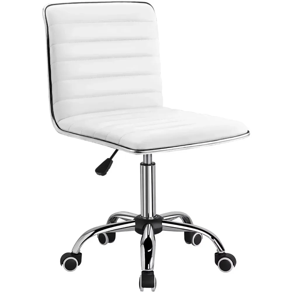 

Mid Back Vanity Chair for Makeup Room, Low Back PU Leather Swivel Computer Desk Chair, Task and Office Chair Retro (White)