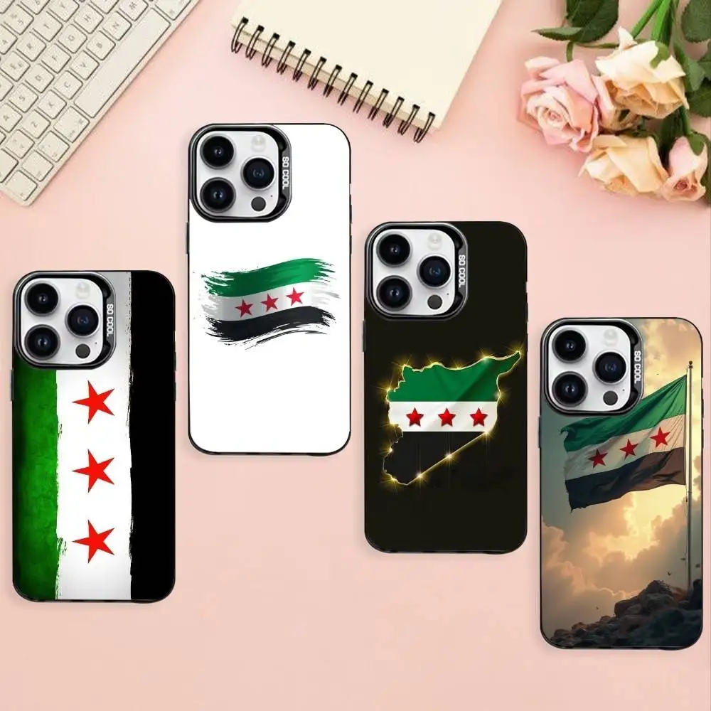 

S-Syrian Revolution Flag Phone Case For iPhone17,16,15,14,13,12,11 Plus,Pro Max Black Border Silver Plated Cover