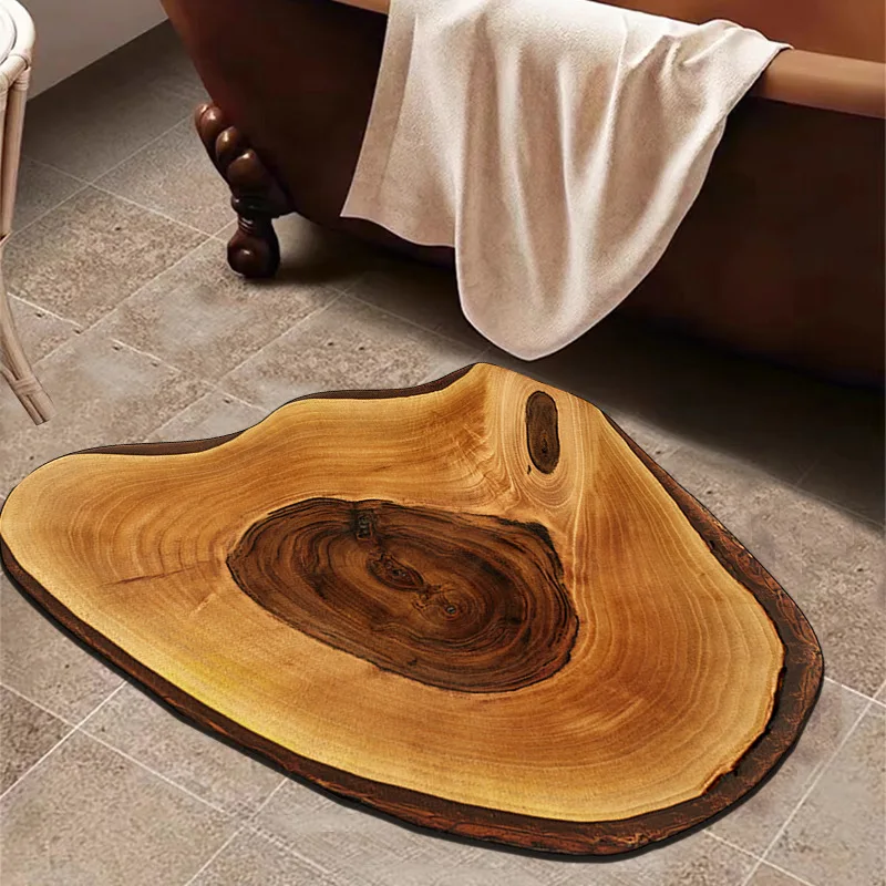 Retro Wood Grain Irregular Floor Mat for Home Bathroom Absorbent and Non Slip Floor Mat High-end Feeling Entrance Ring Floor Mat