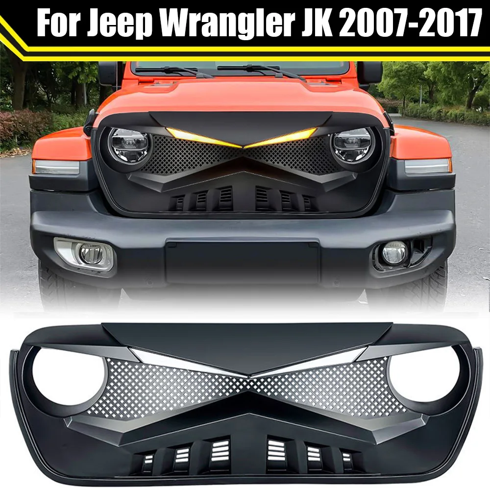 

Front Bumper Grille Cover Racing Grill Inlet Guard Grid For Jeep Wrangler JL Gladiator JT 2018-2023 Knight Lamp Eyebrow Style
