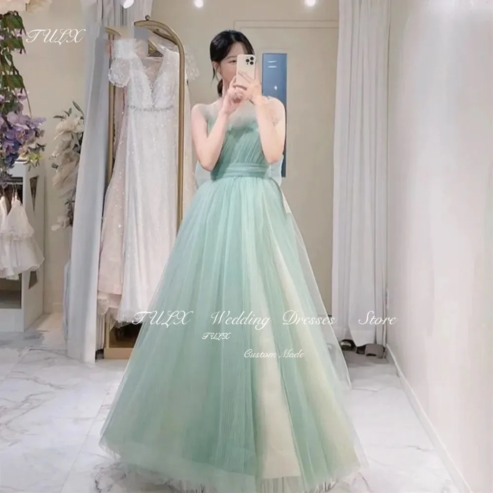 

TULX Sage Green Fairy Korea Evening Dresses Wedding Photo shoot Tulle Floor Length Prom Gowns Formal Party Dress Corset Back