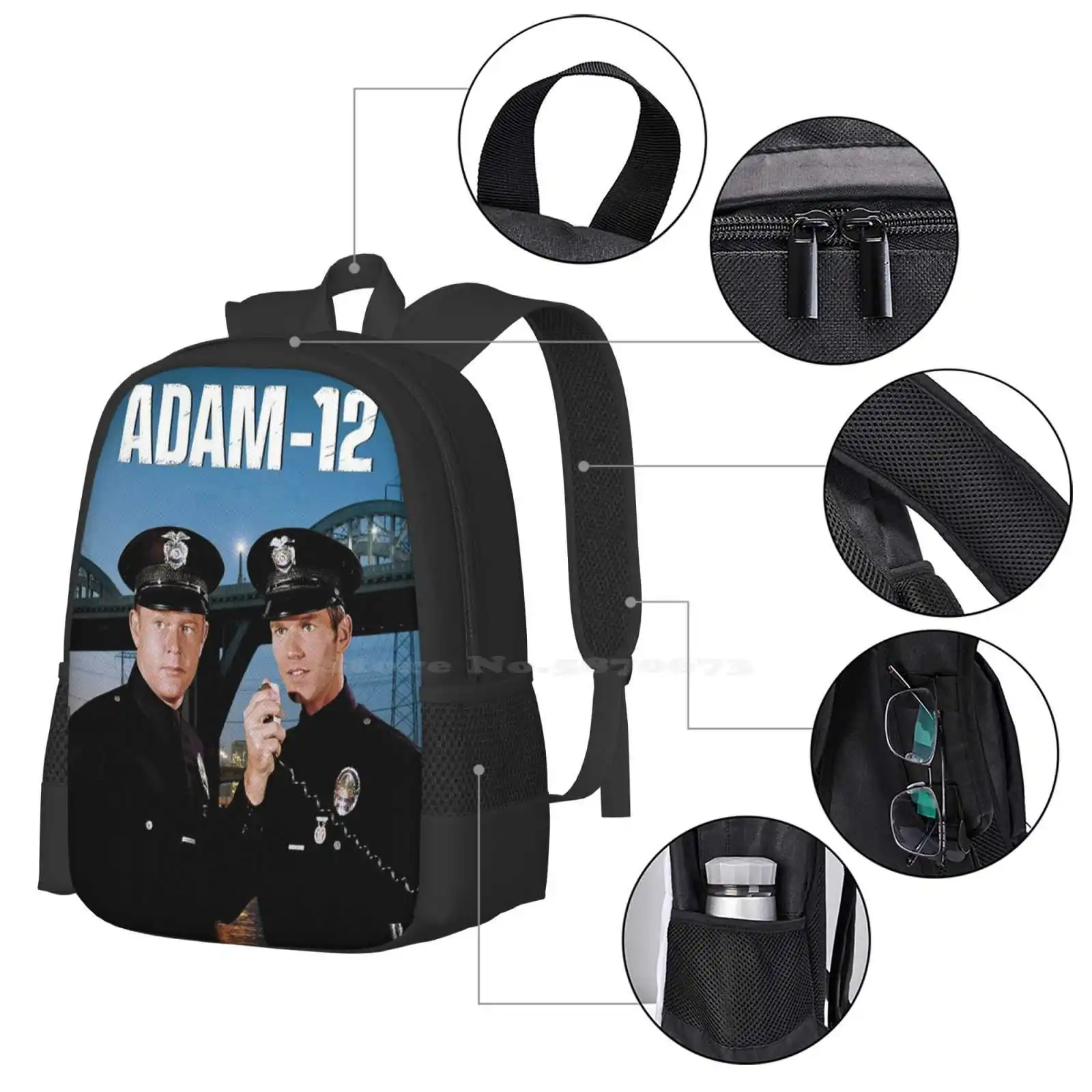 Adam 12-mochila escolar de gran capacidad, bolsas para ordenador portátil, oficial de policía, Lapd, Sheriff, serie de policías, Pete, Malloy, Jim, Reed