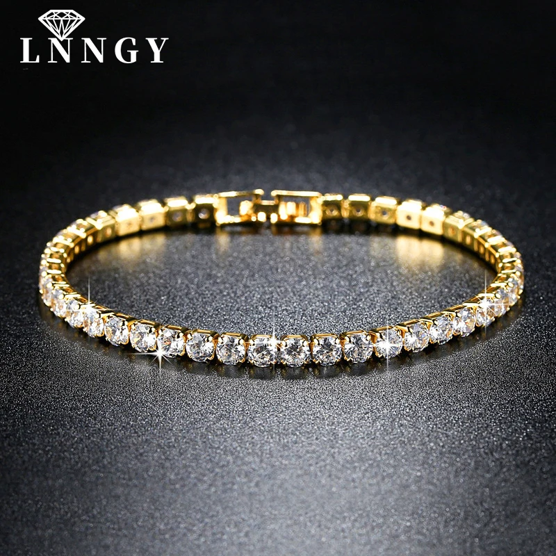 Lnngy Certified 3mm/4mm/5mm Moissanite Tennis Bracelet For Women Men 14K Gold Filled Bracelets Sparkling Hand Jewelry Gift