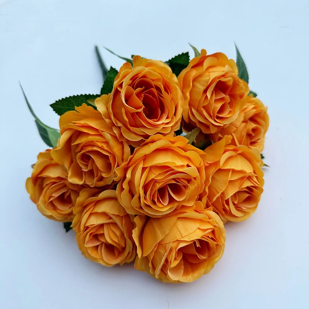Künstliche Rosenblüten mit 9 Köpfen – romantisches Valentinstagsgeschenk, künstliche Blüten für Heimdekoration und Tischdekoration für Hochzeiten – Detail 3