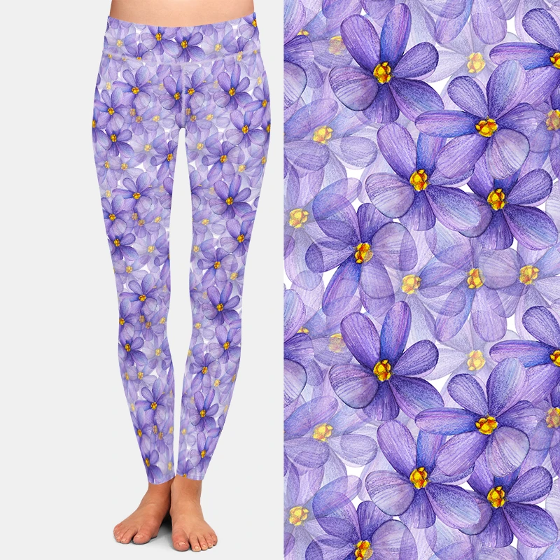 Leggings femininas letsfind 3d roxo flor padrão imprimir calças estiradas moda cintura alta sexy leggins