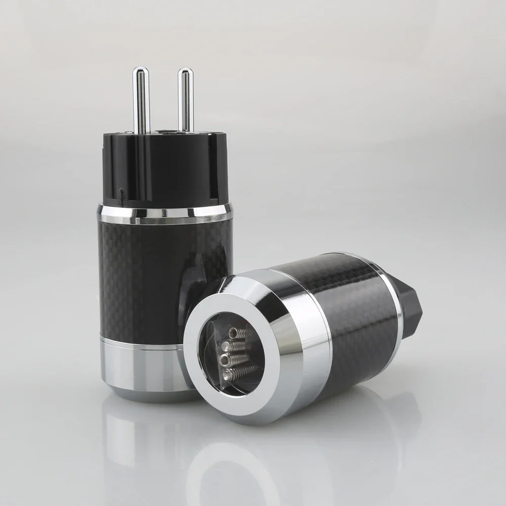 زوج مرحبا نهاية ألياف الكربون الروديوم مطلي التيار المتناوب كابل الطاقة IEC موصل سالب Hifi 2 دبابيس الاتحاد الأوروبي EUR schuko التوصيل المقبس