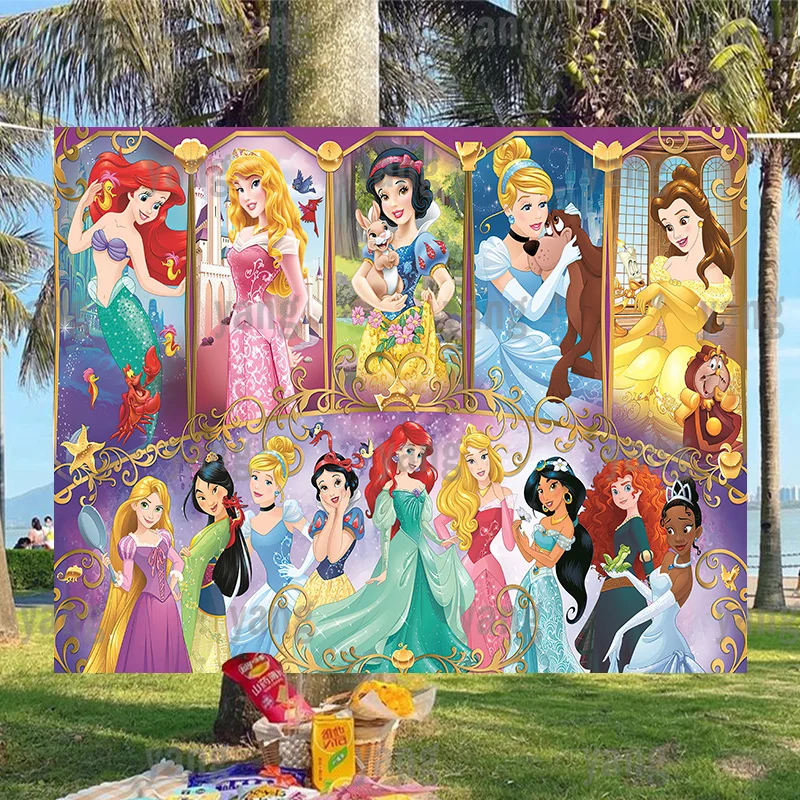 Disney Magic Girls Princess Cards Sleeping Beauty Moana Background Backdrop Cartoon Birthday Party Photo Shoot Banner Decoration