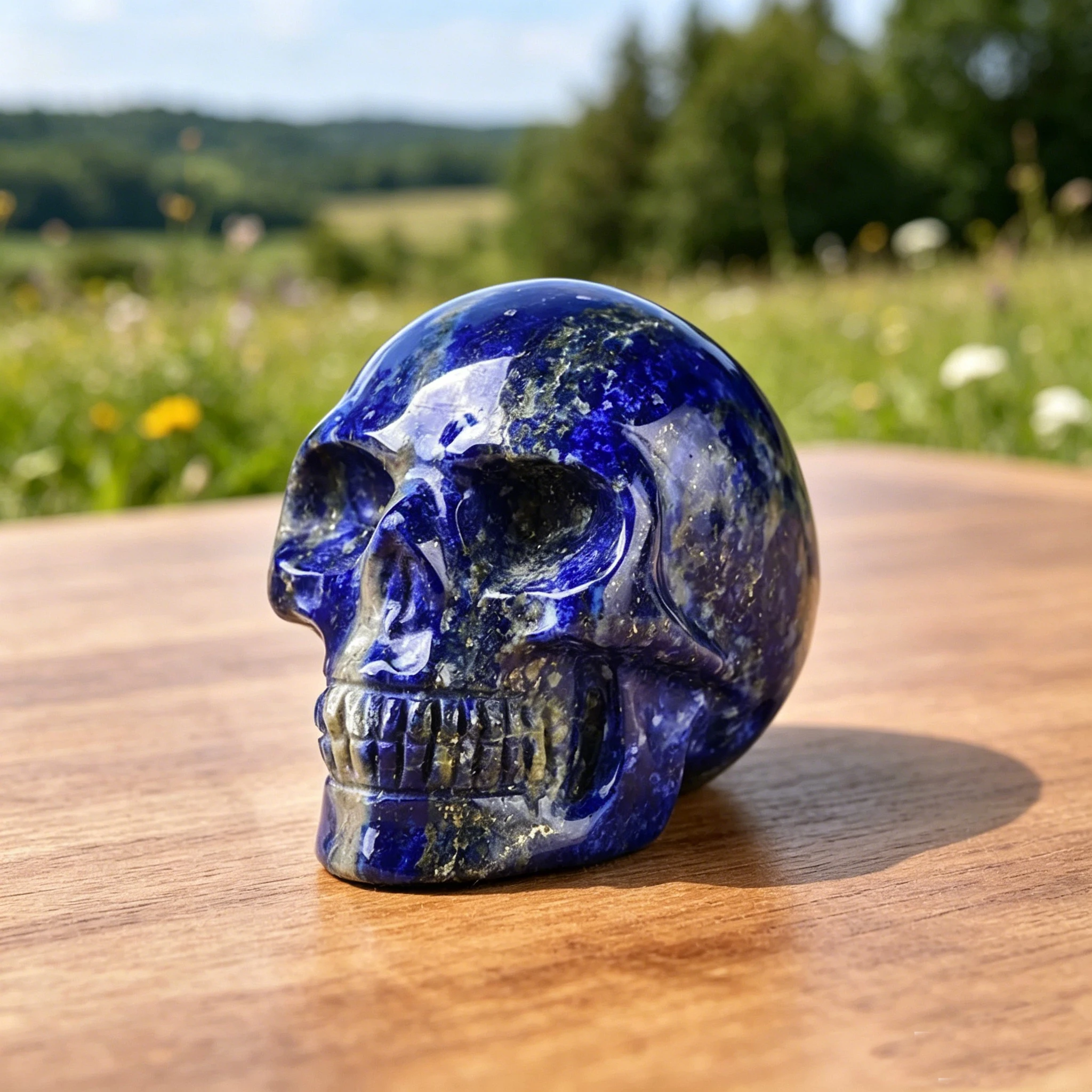 Natural Lapis Lazuli Crystal Skull 2-3 Inch High Quality Gemstone Jewelry Handmade Mirror Polished Royal Blue Skull Figurine Home Office Desktop Decor Statue Collectible Mineral Specimen Meditation Spiritual Birthday Holiday Gift Ornament
