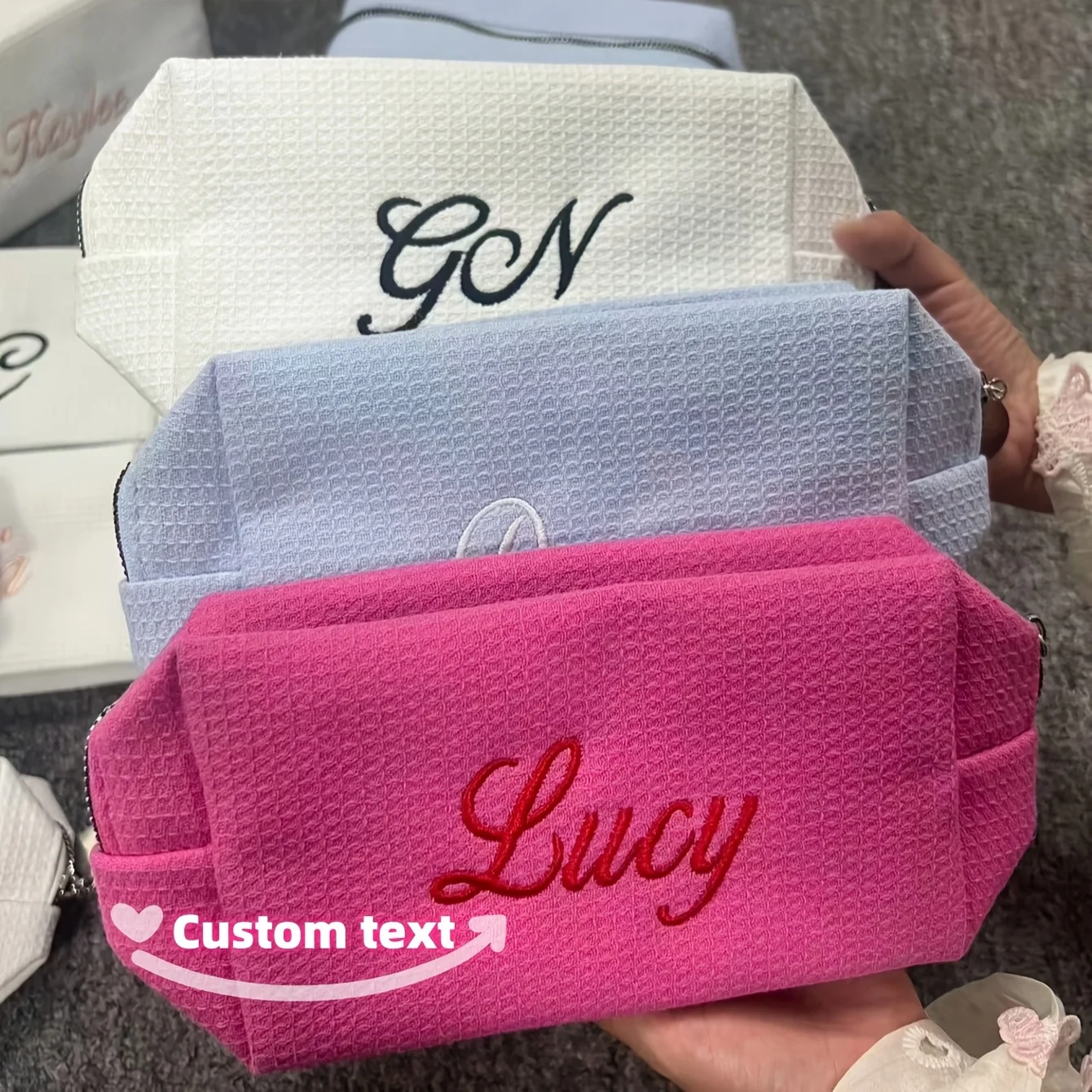 Custom Name Cosmetic Bag Personalized Trendy Corduroy Lightweight Travel Bag Durable Large Capacity Makeup Bag Mother's Day Gift