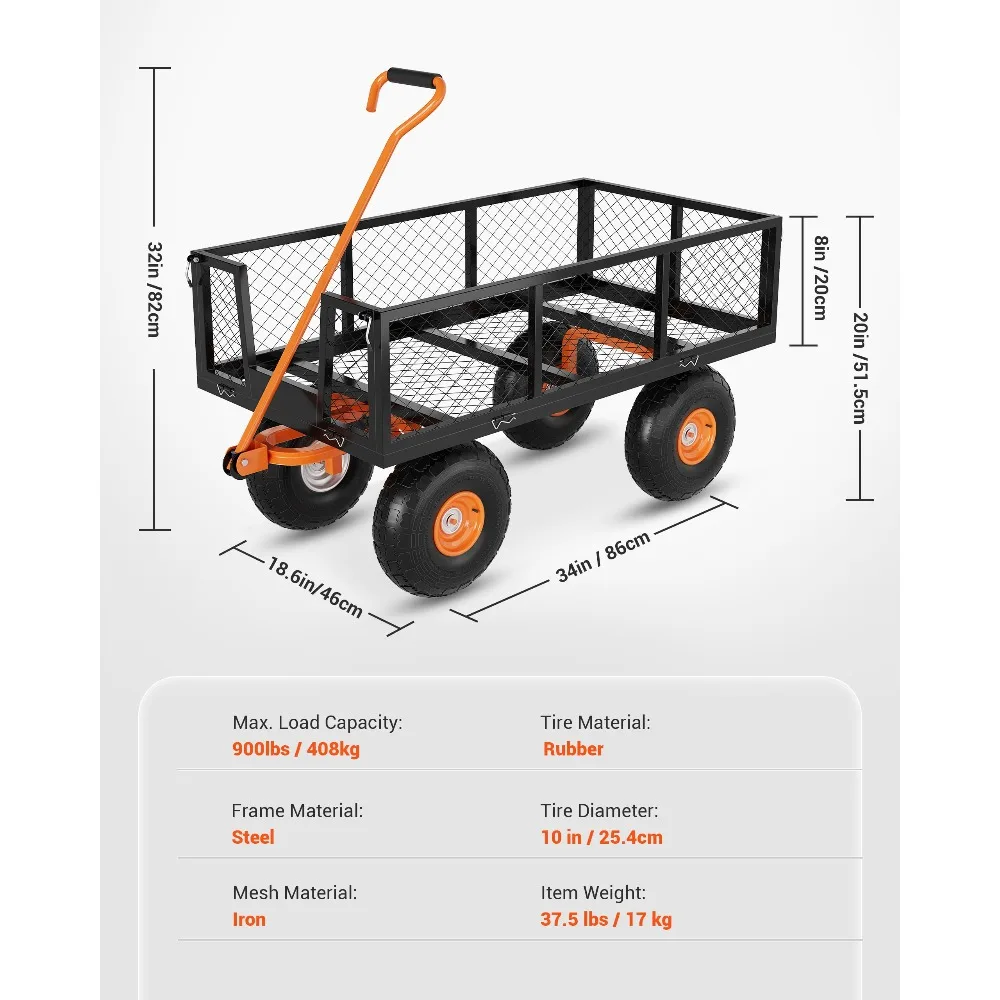 900 LBS Heavy Duty Steel Garden Cart, 3-in-1 Yard Wagon, 10