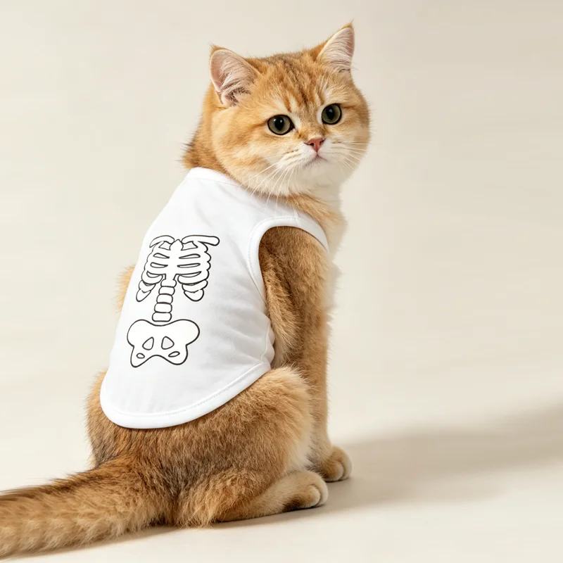 Pet Skeleton Print Sleeveless Vest Soft Breathable Cats & Dogs T‑Shirt Halloween Cosplay Costume For Daily Party Outfit