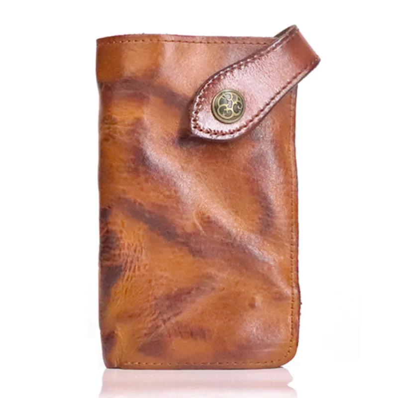 Long Wallet Handmade Wrinkled Vegetable-Tanned Leather Wallet Japanese-Style Card Holder Wallet