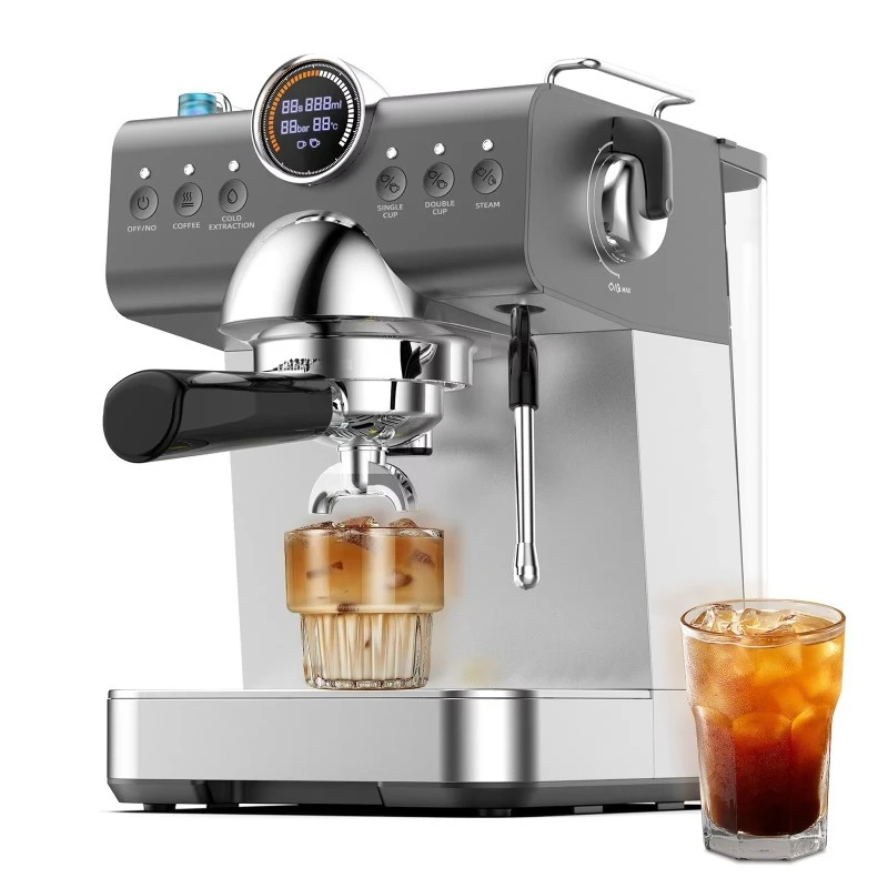 เครื่องชงกาแฟเอสเพรสโซ 20 บาร์ ขนาดกะทัดรัด พร้อมหัวตีฟองนมและเครื่องทำกาแฟเย็น คาปูชิโน่ ลาเต้ พร้อมหน้าจอ LCD