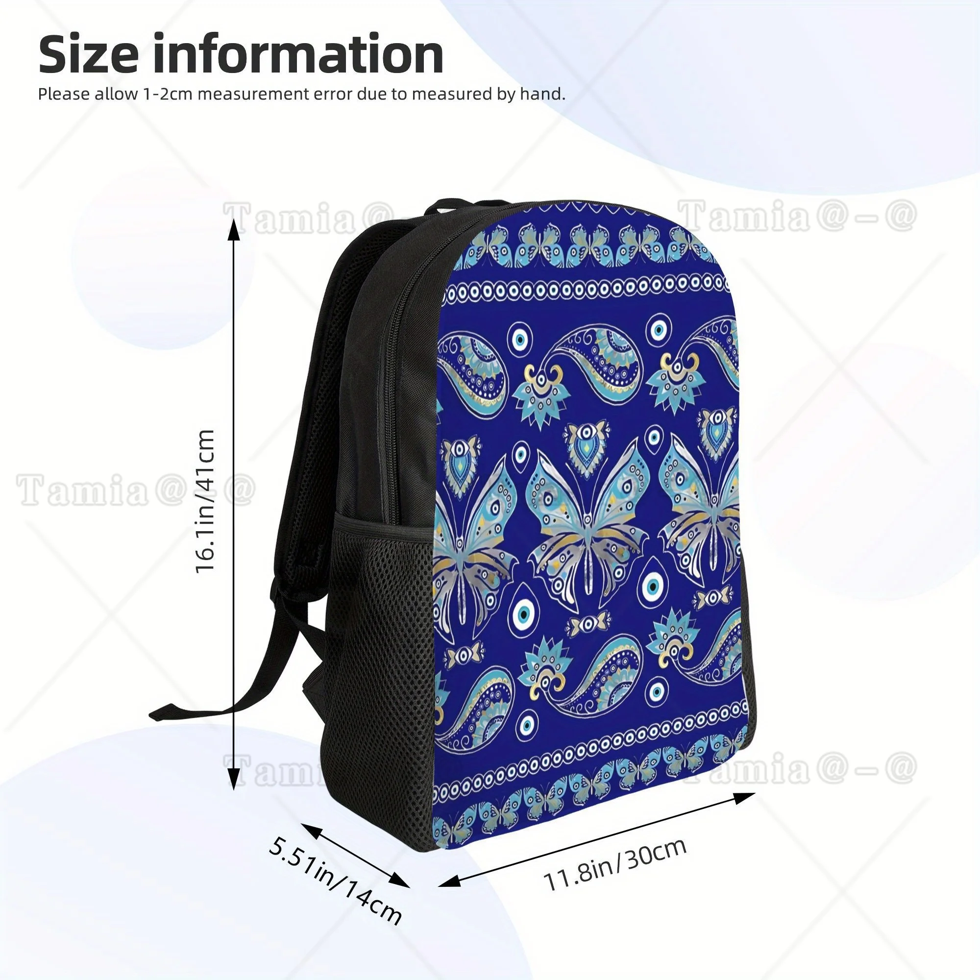 Evil Eye Butterfly Paisley Floral All Over Print Backpack Large Capacity Computer Laptop Bag Book Bag For Work Travel Office