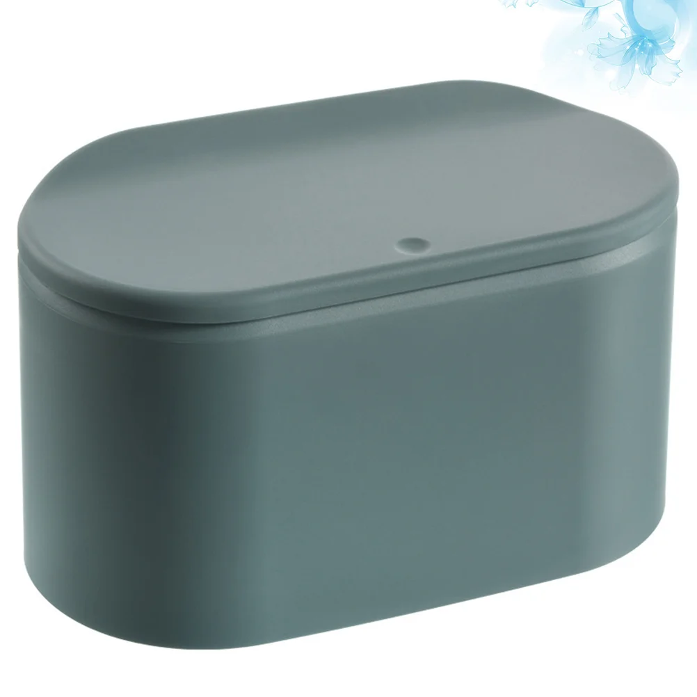 

1pc Press-Button Trash Can 1L Green Square Plastic Garbage Bin For Desktop Living Room Large Capacity Modern Dustbin With Lid
